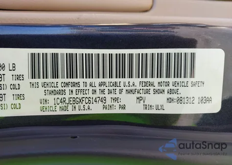 2015 Jeep Grand Cherokee Limited from USA, damaged, VIN 1C4RJEBGXFC614749